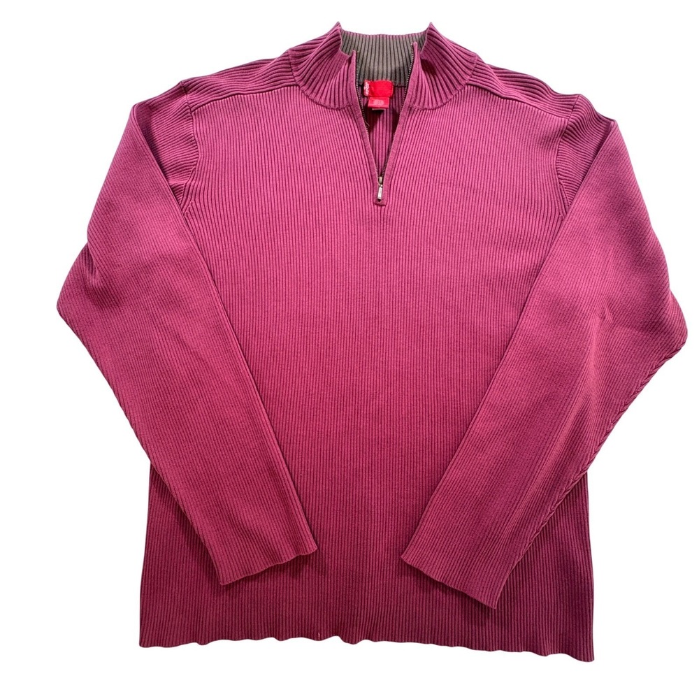 Levis Quarter Zip Sweater Mens XL Burgundy Ribbed Knit Cotton Mock Neck Pullover